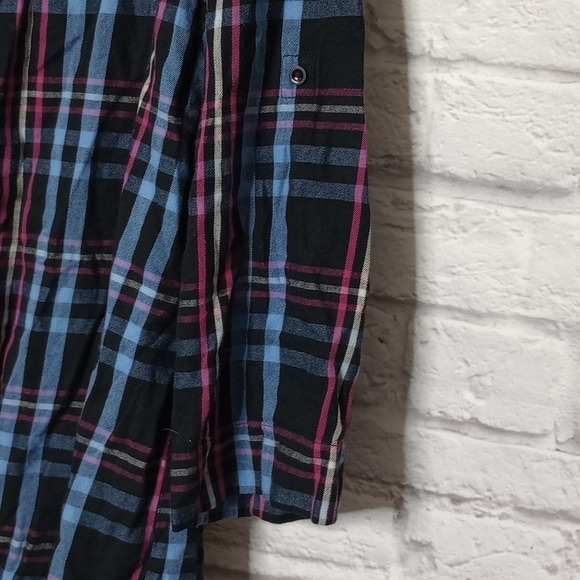 Betsey Johnson M Ruffle Front Sleep Shirt Top Long sleeve button front Plaid  M - Picture 7 of 7